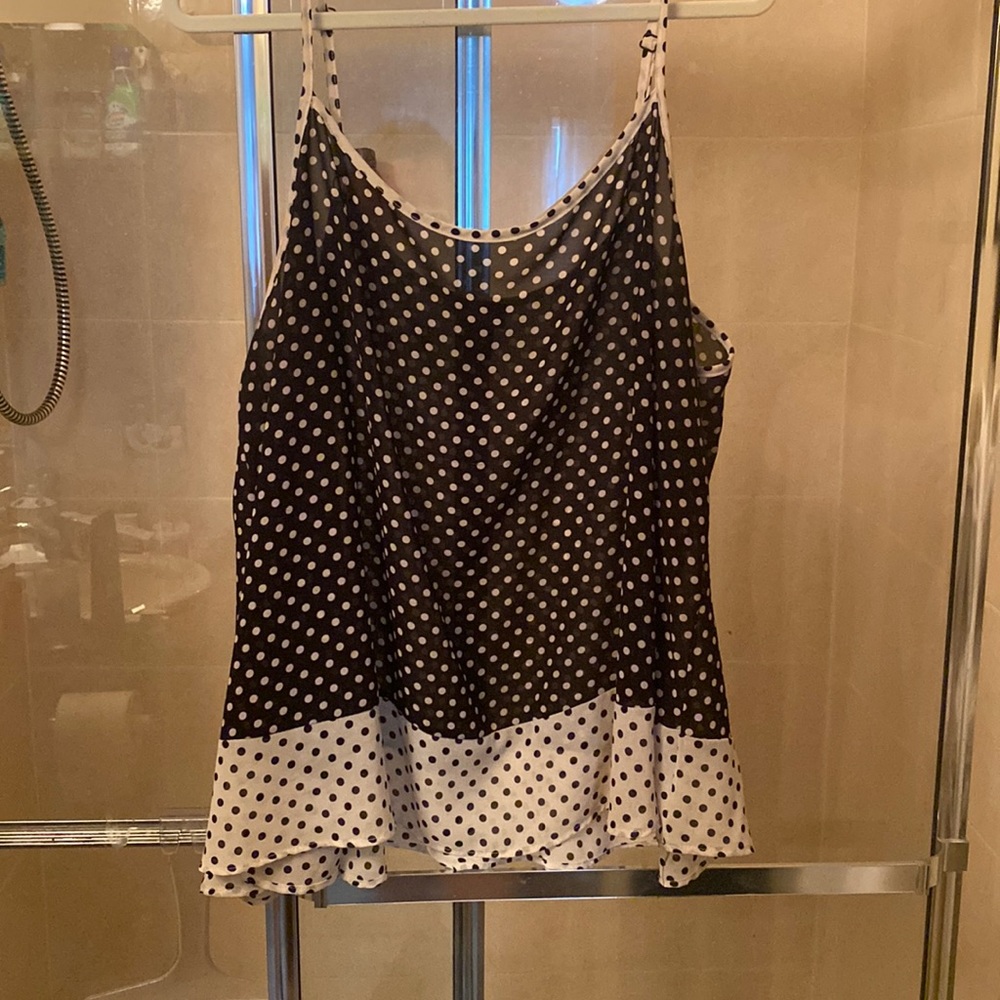 Sheer Black and White Polka Dot Swing Top